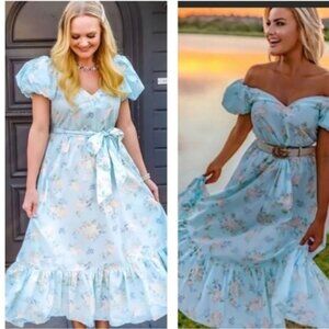 Loveshackfancy Target Estelle Blue Floral Cottage Puff Sleeve Gown size 10 NWOT